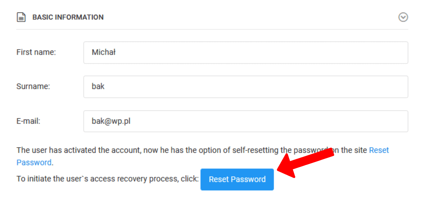 Widok dostępów użytkownika