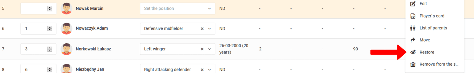 Restoring a hidden player