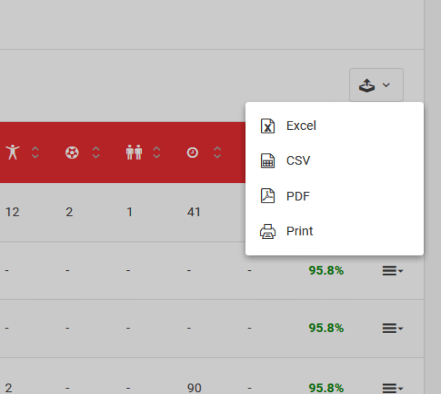 Options for exporting and managing the player list